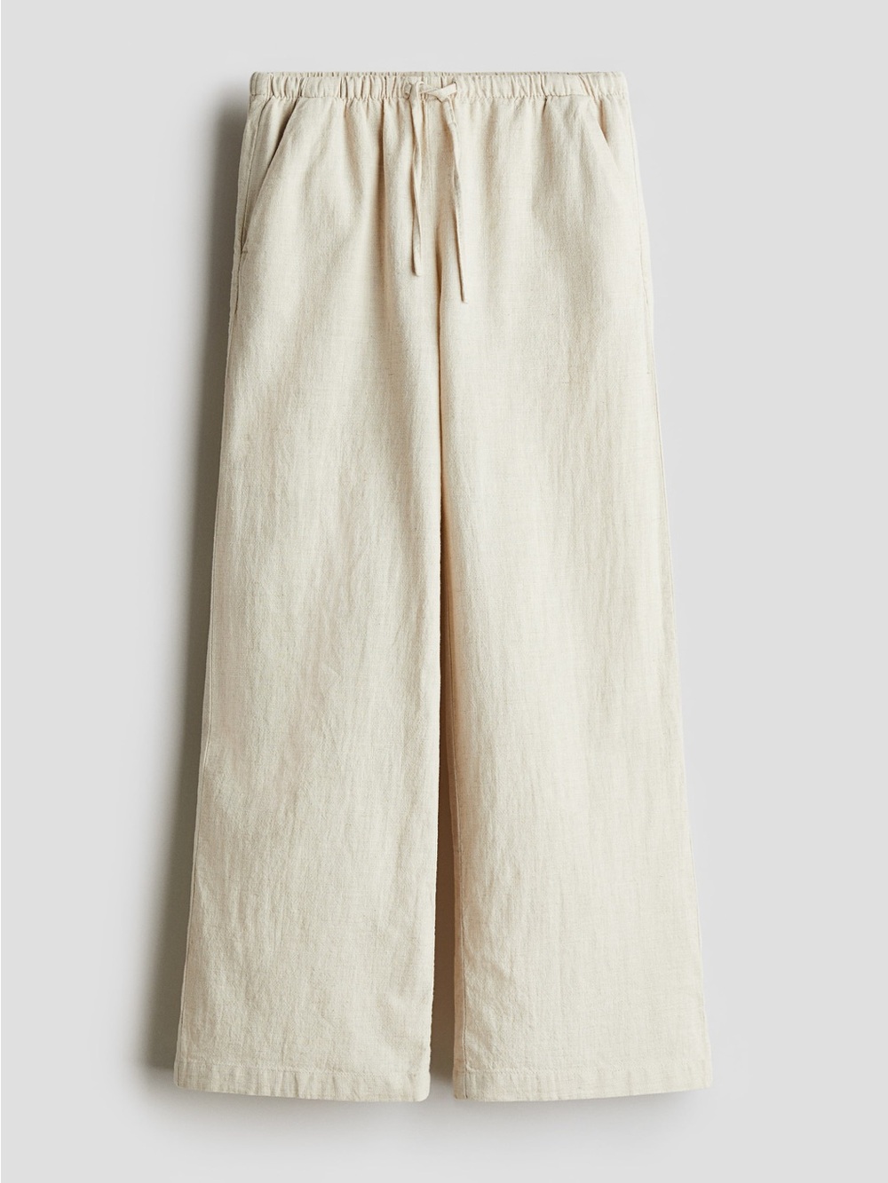 🟢3/$30 Coastal Beach Wide Leg Linen Pants Loose Fit Cream Size Medium H&M - Picture 3 of 8